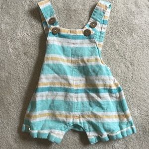Purebaby striped linen overalls, 0-3 months, worn once